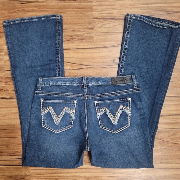 Seven7 Boot Distressed Blue Denim Fashion Jeans - Picture 3 of 5
